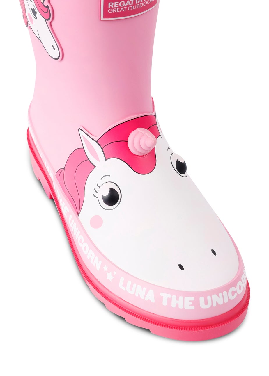 Regatta Luna the Unicorn Pink Kids' Mudplay Junior II Waterproof Wellies