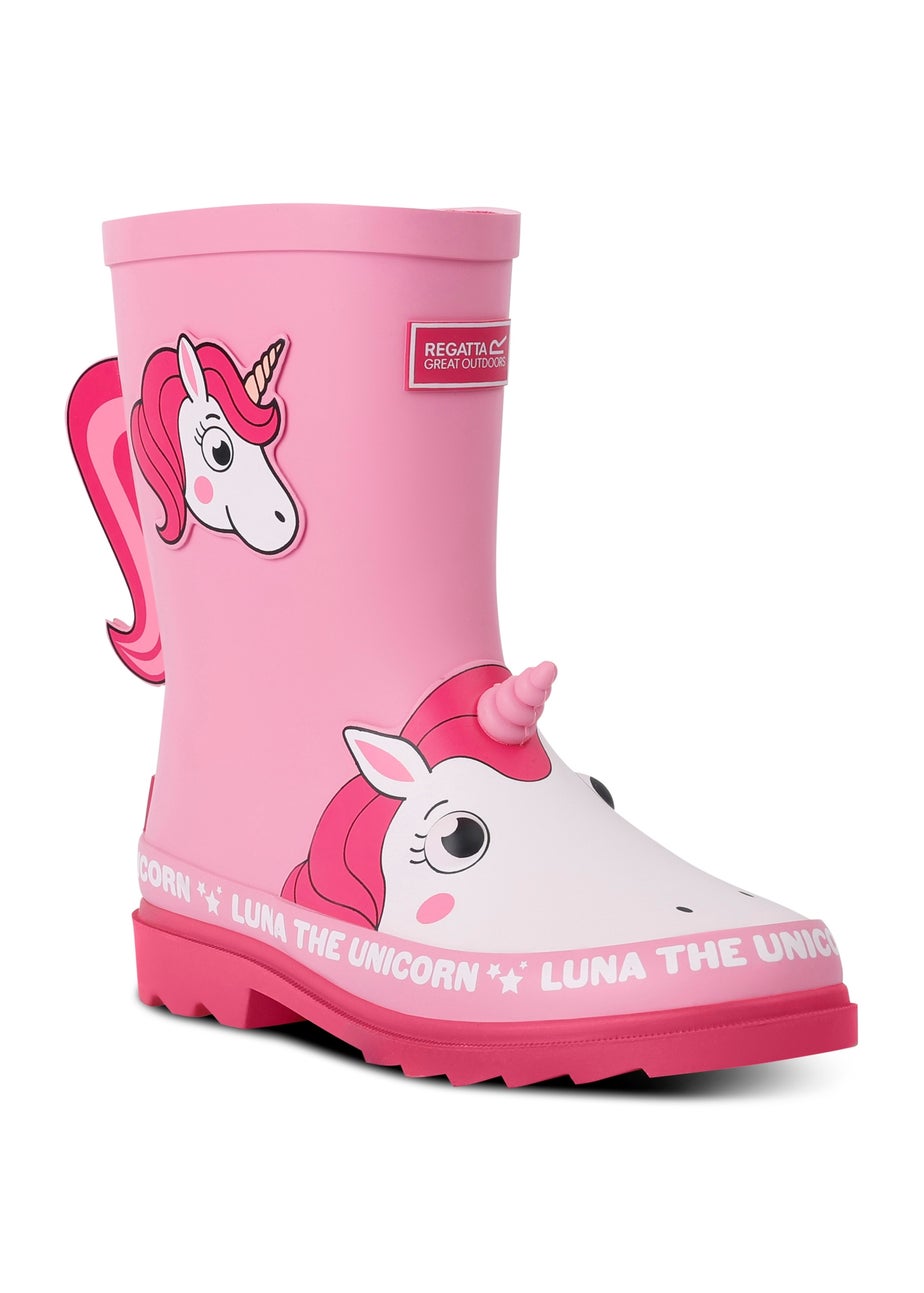 Regatta Luna the Unicorn Pink Kids' Mudplay Junior II Waterproof Wellies