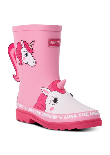 Regatta Luna the Unicorn Pink Kids' Mudplay Junior II Waterproof Wellies