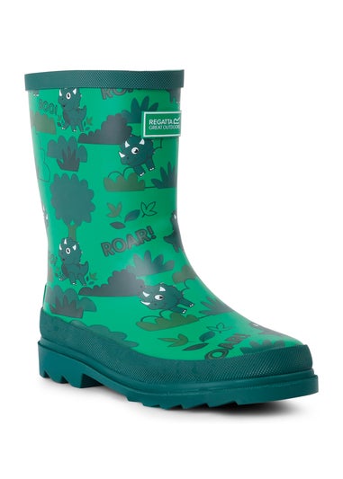 Regatta Stompy the Dinosaur Green Kids' Mudplay Junior II Waterproof Wellies