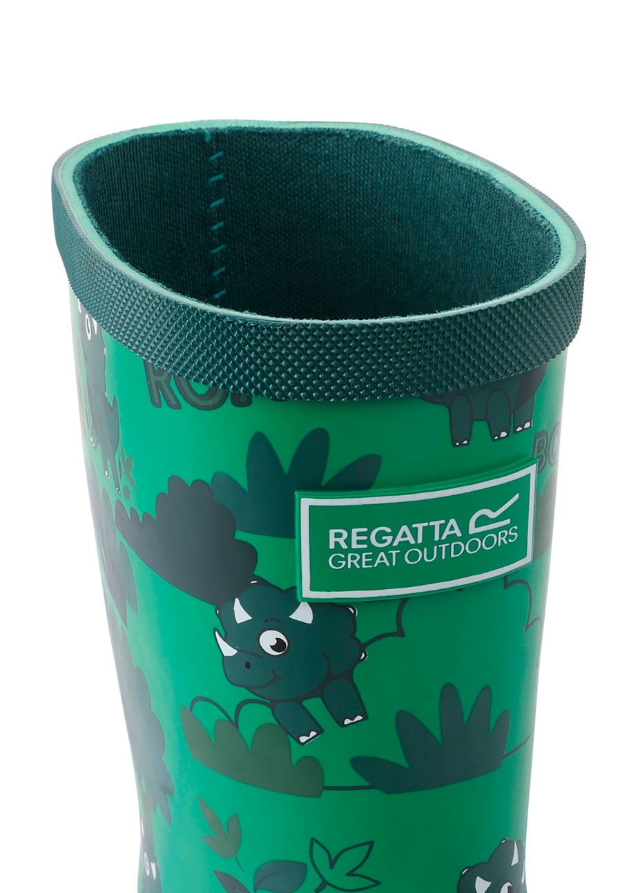 Regatta Stompy the Dinosaur Green Kids' Mudplay Junior II Waterproof Wellies