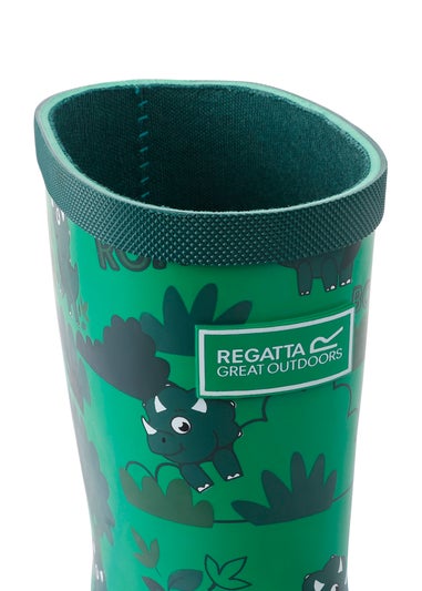 Regatta Stompy the Dinosaur Green Kids' Mudplay Junior II Waterproof Wellies