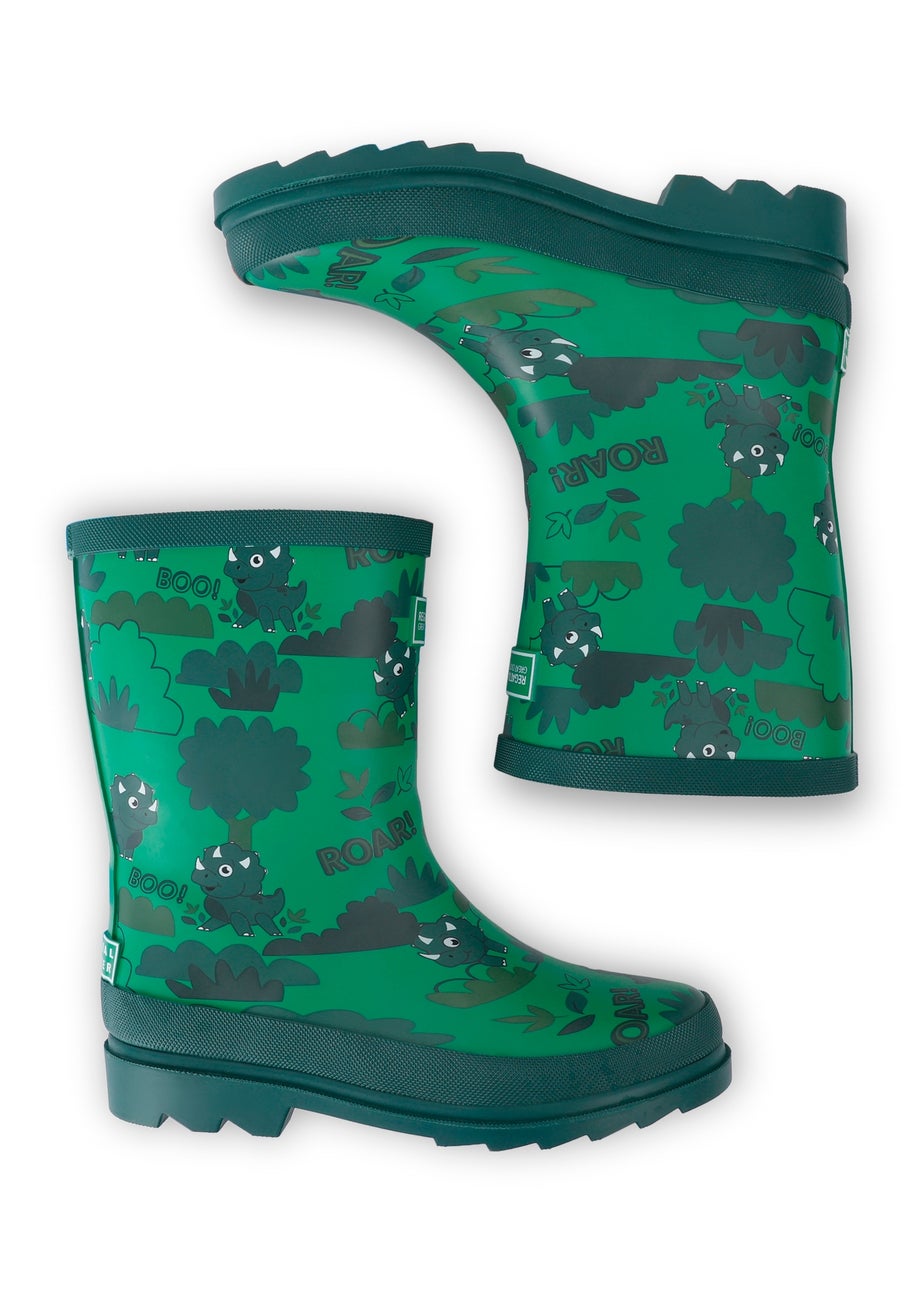 Regatta Stompy the Dinosaur Green Kids' Mudplay Junior II Waterproof Wellies