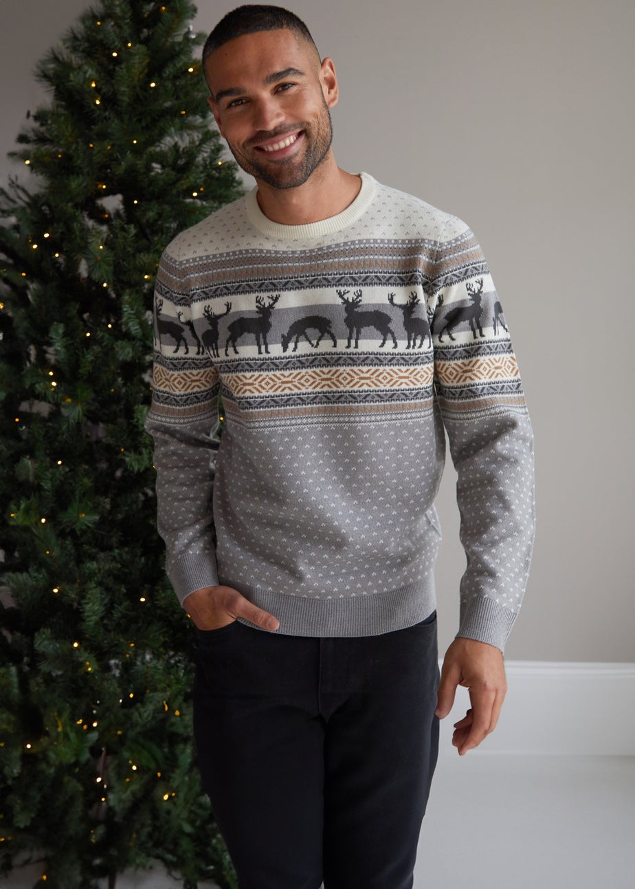 Threadbare Charcoal Crew Neck Fairisle Christmas Jumper