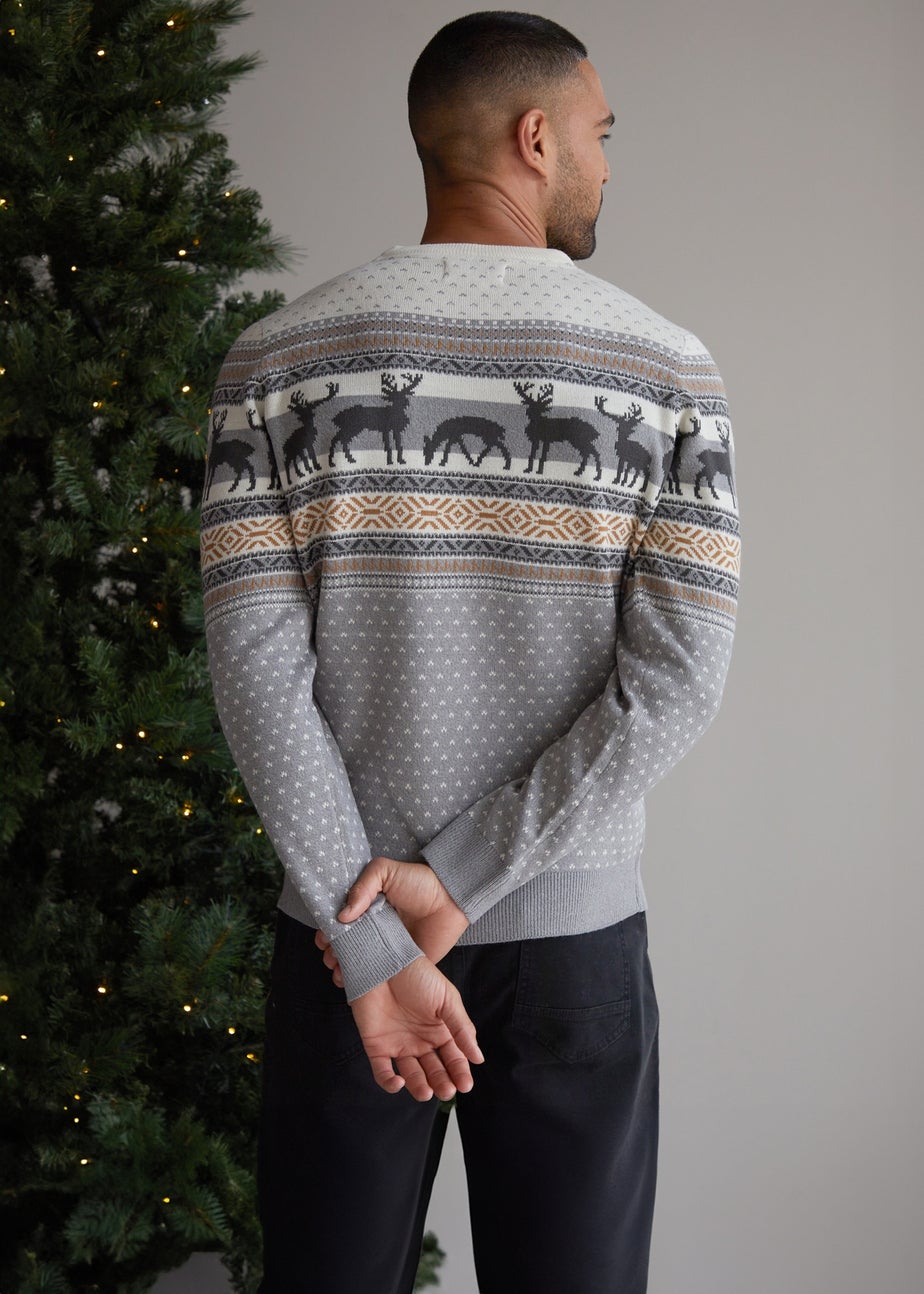 Threadbare Charcoal Crew Neck Fairisle Christmas Jumper