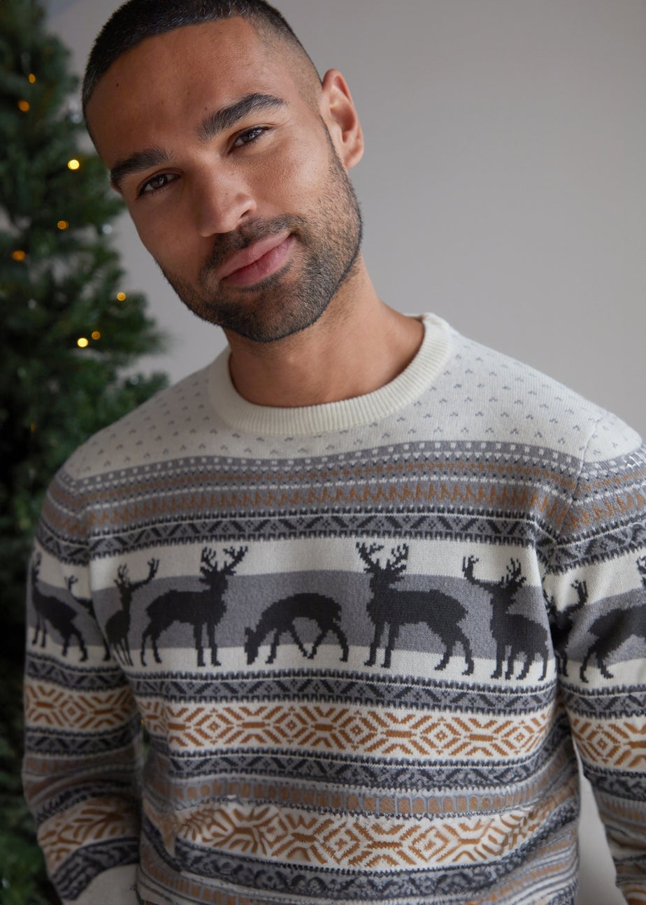 Threadbare Charcoal Crew Neck Fairisle Christmas Jumper