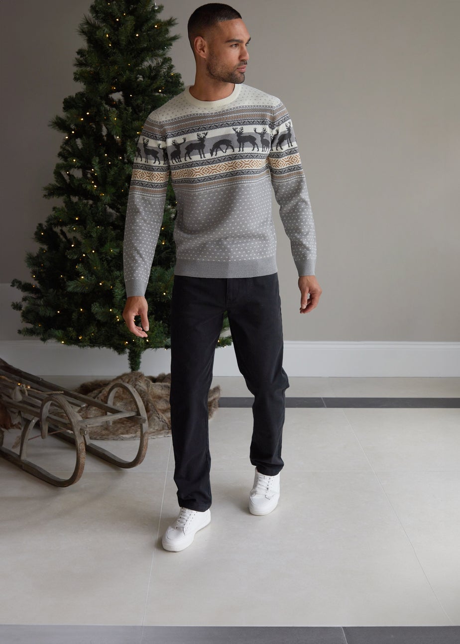 Threadbare Charcoal Crew Neck Fairisle Christmas Jumper
