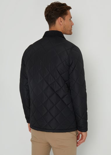 Threadbare Black Showerproof Diamond Quilted Collared Jacket