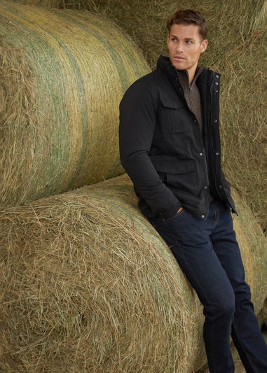 Threadbare Black Funnel Neck Utility Coat