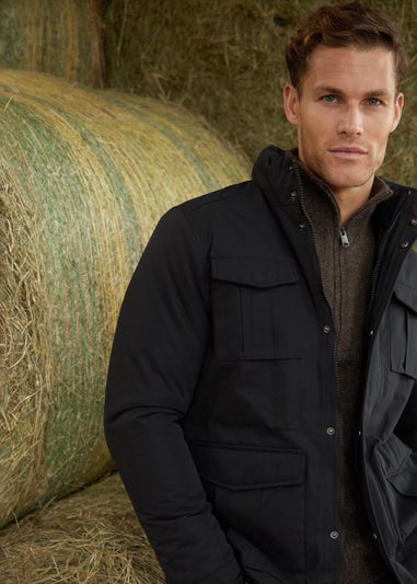 Threadbare Black Funnel Neck Utility Coat