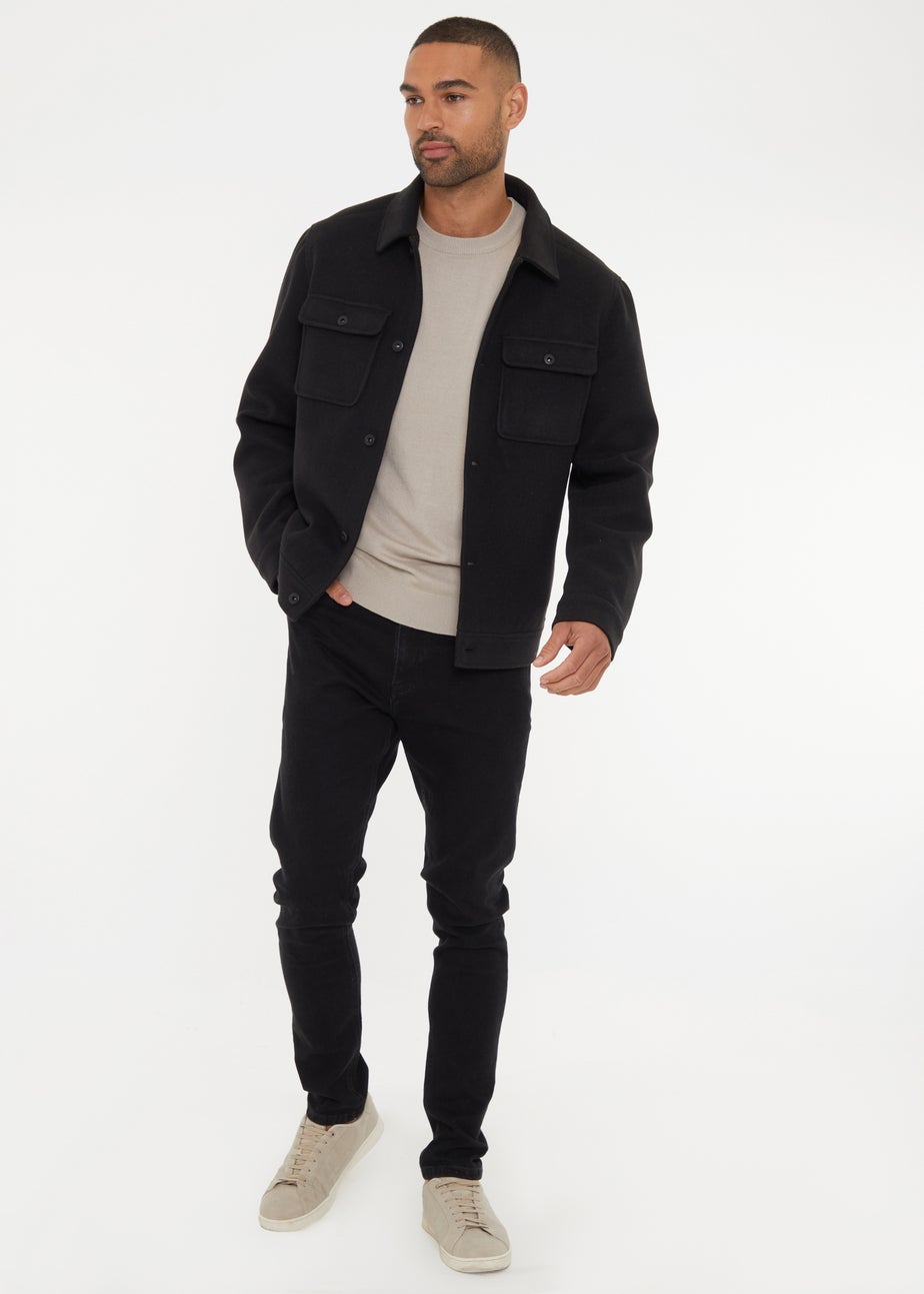 Threadbare Black Brushed Button Up Shacket