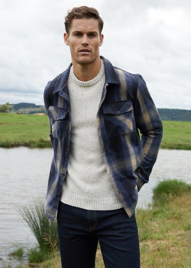 Threadbare Dark Blue Brushed Check Shacket