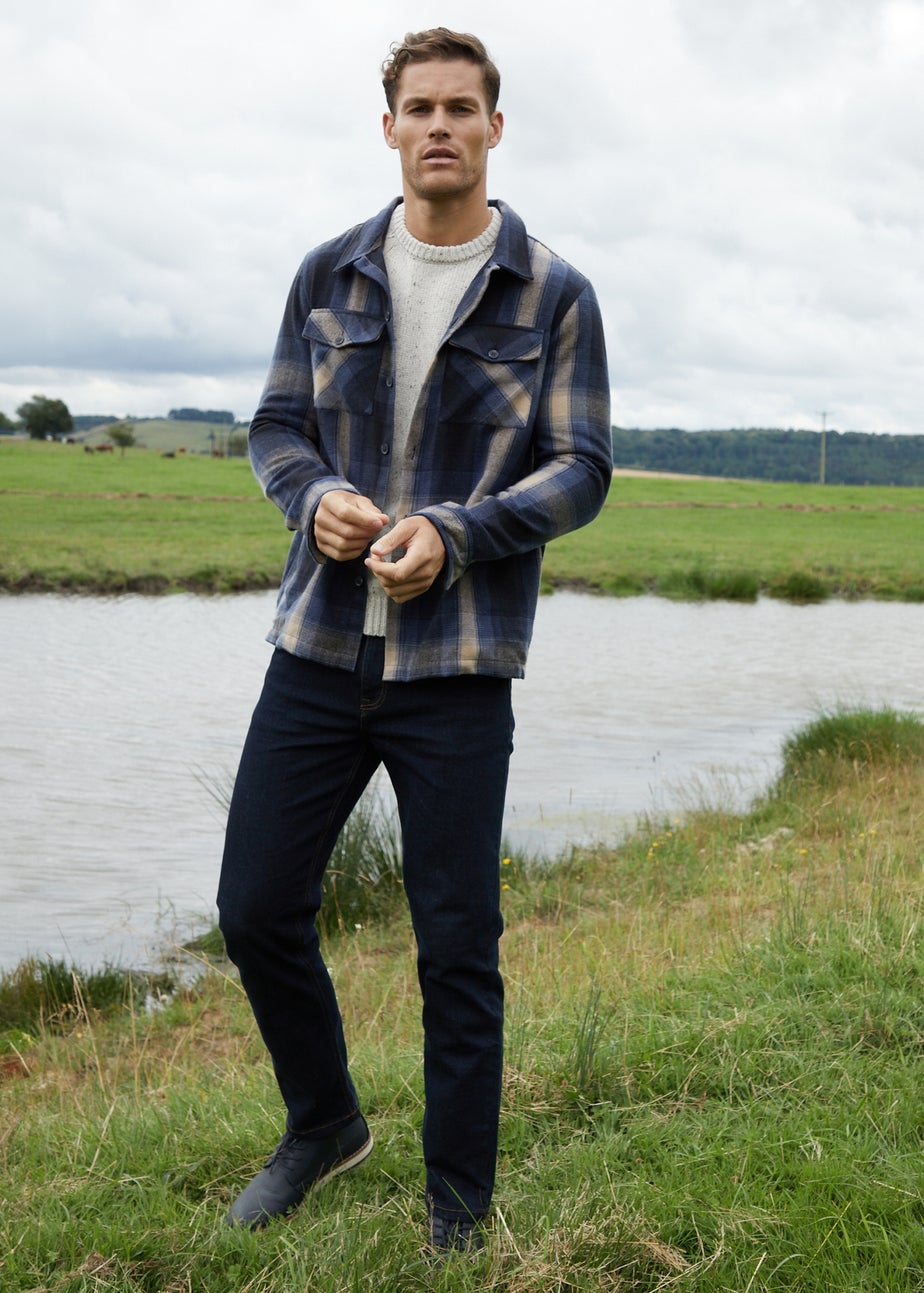 Threadbare Dark Blue Brushed Check Shacket