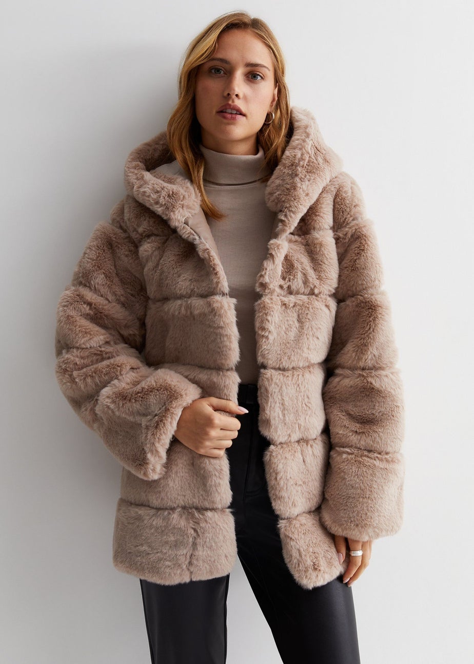 Gini London Mink Brown Horizontal Cut Fur Hooded Jacket