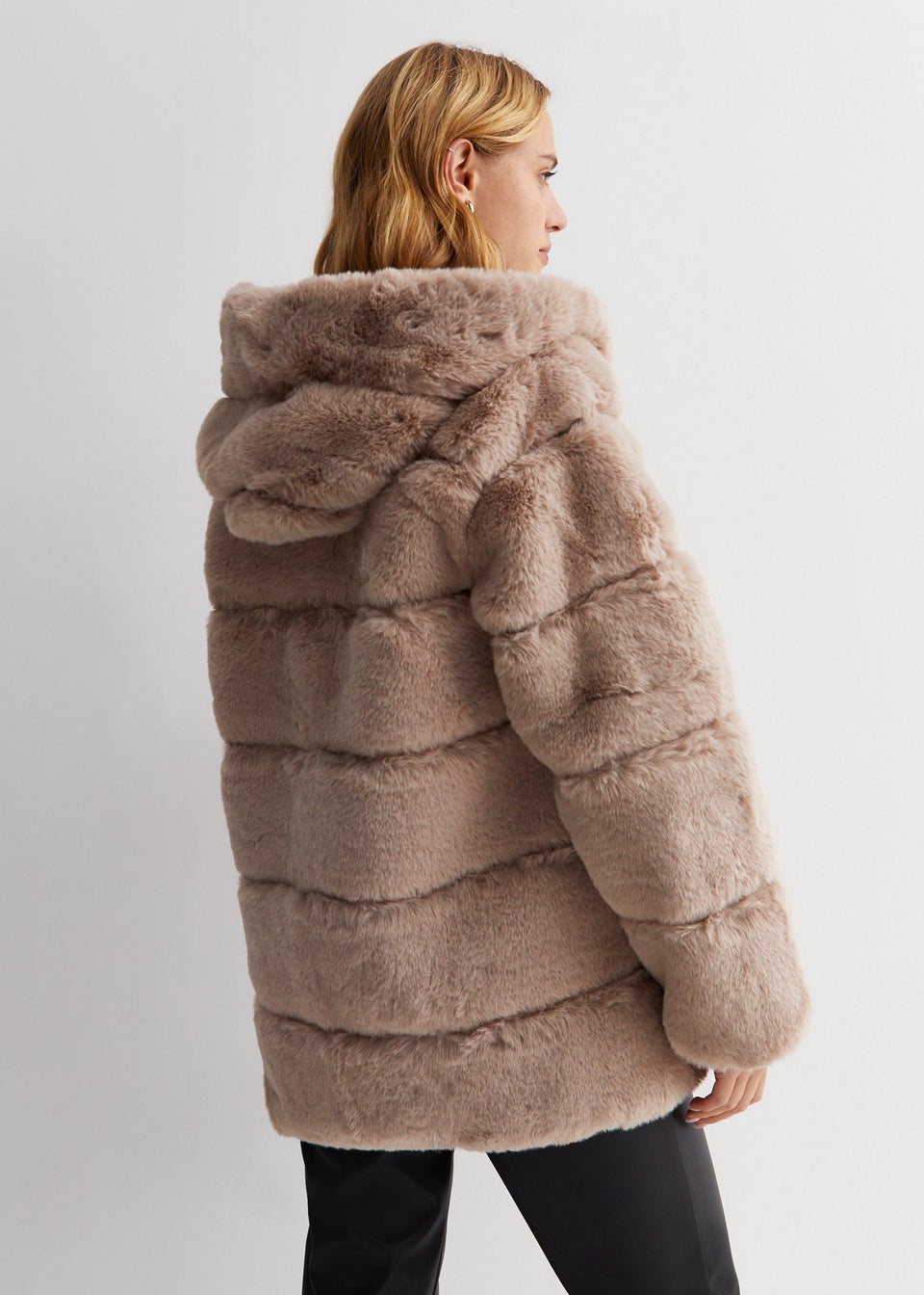 Gini London Mink Brown Horizontal Cut Fur Hooded Jacket