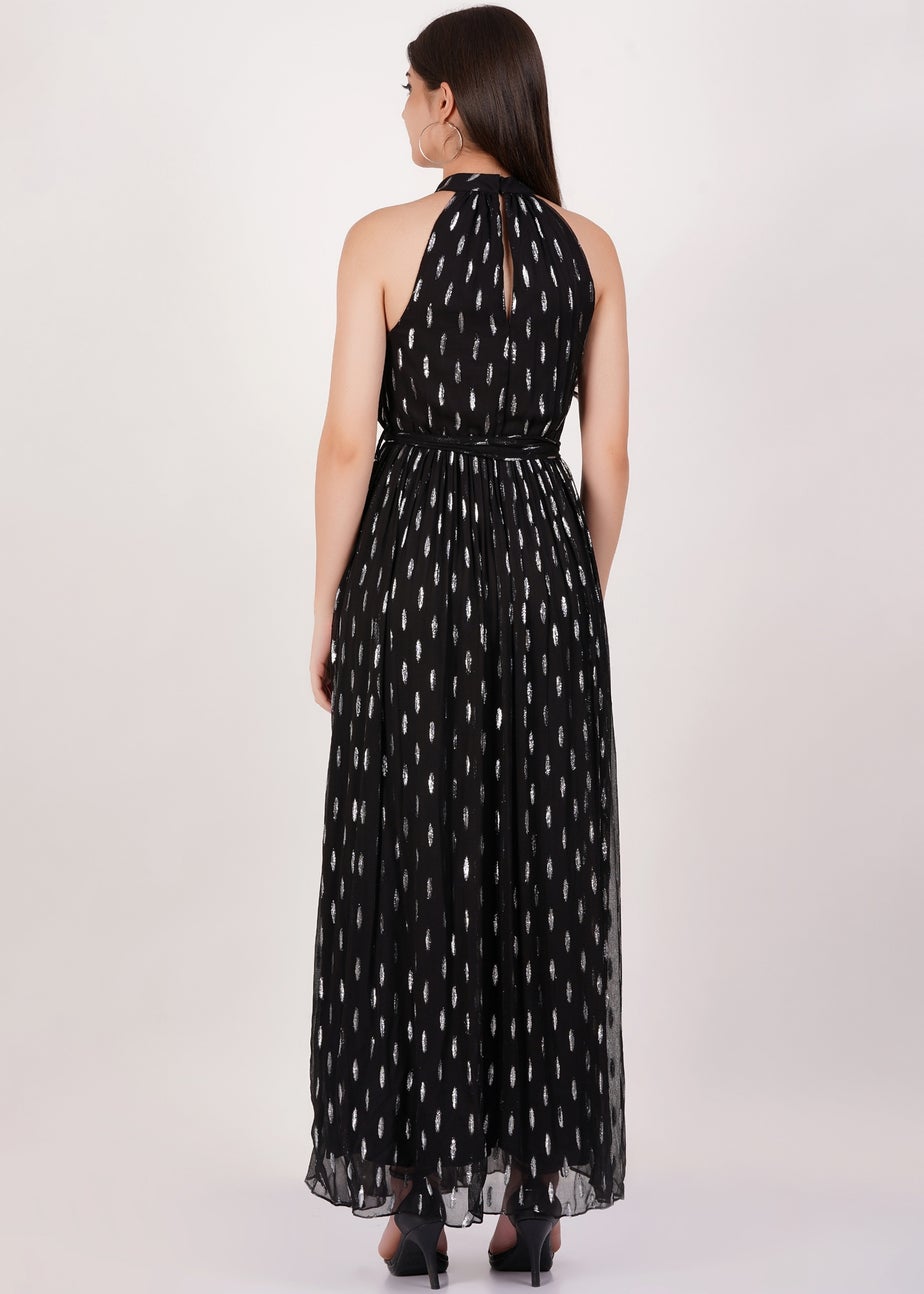 Gini London Black Jacquard Halter Neck Maxi Dress