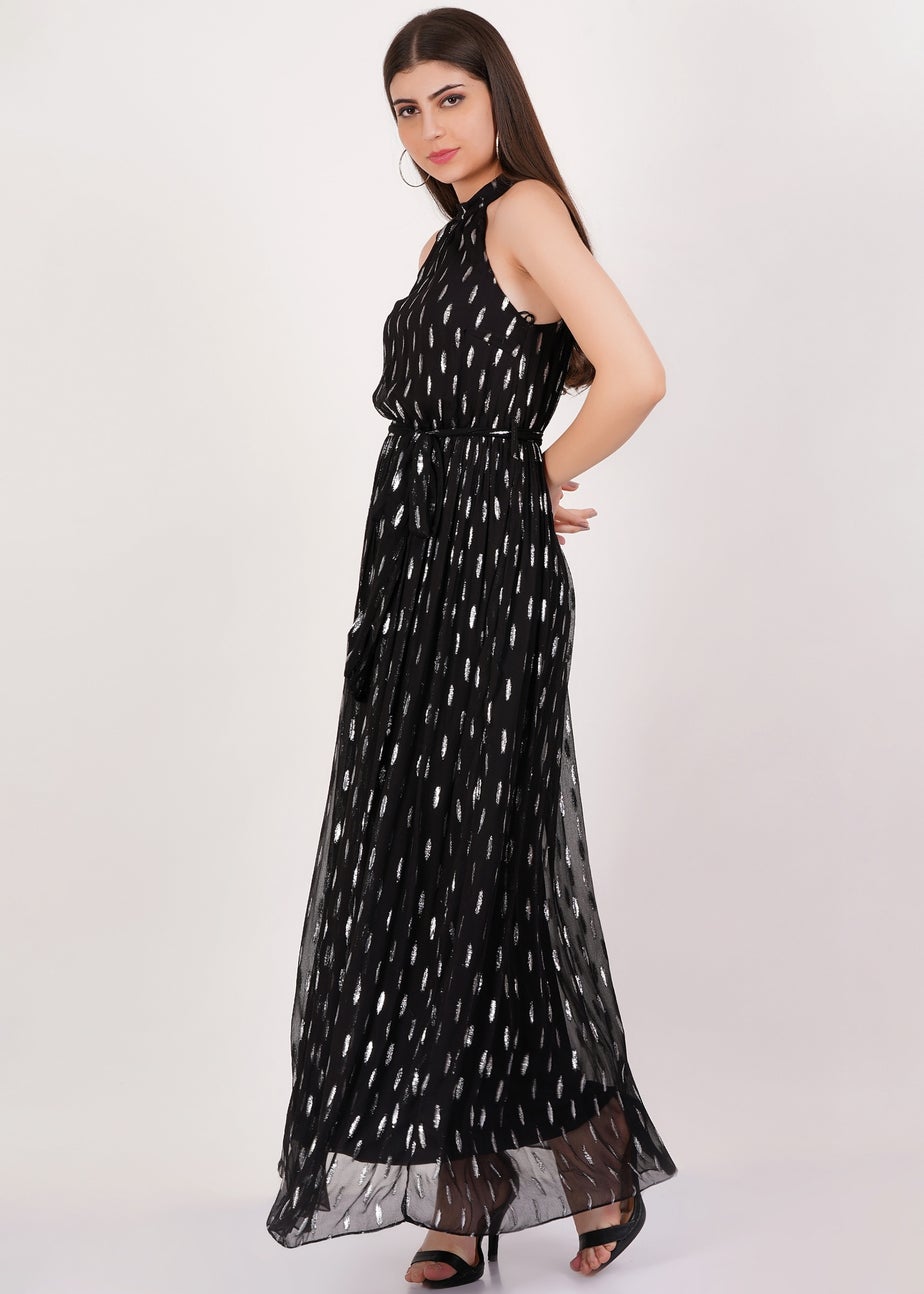 Gini London Black Jacquard Halter Neck Maxi Dress