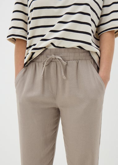 Taupe Linen Blend Tapered Trousers