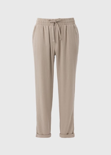 Taupe Linen Blend Tapered Trousers