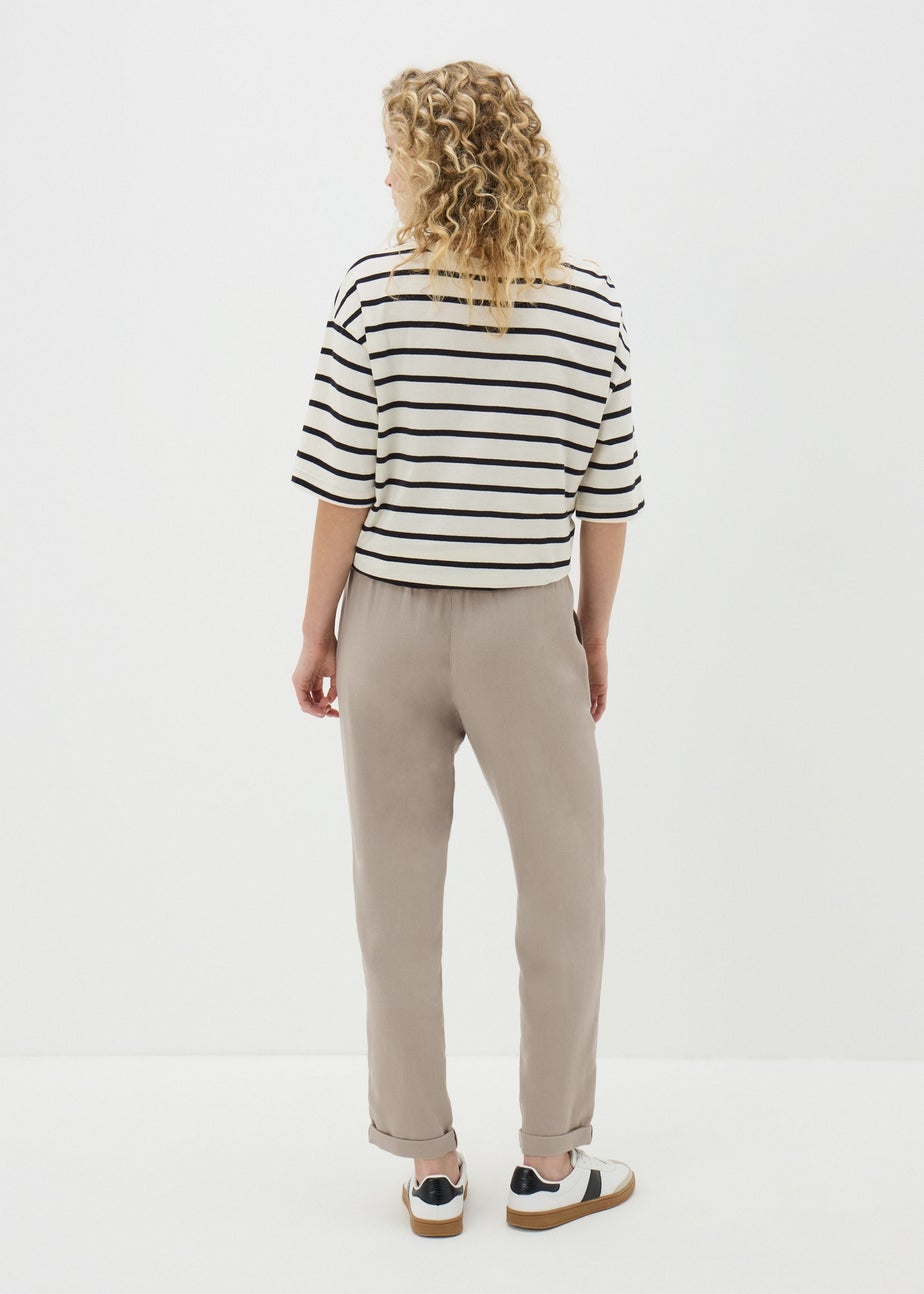 Taupe Linen Blend Tapered Trousers