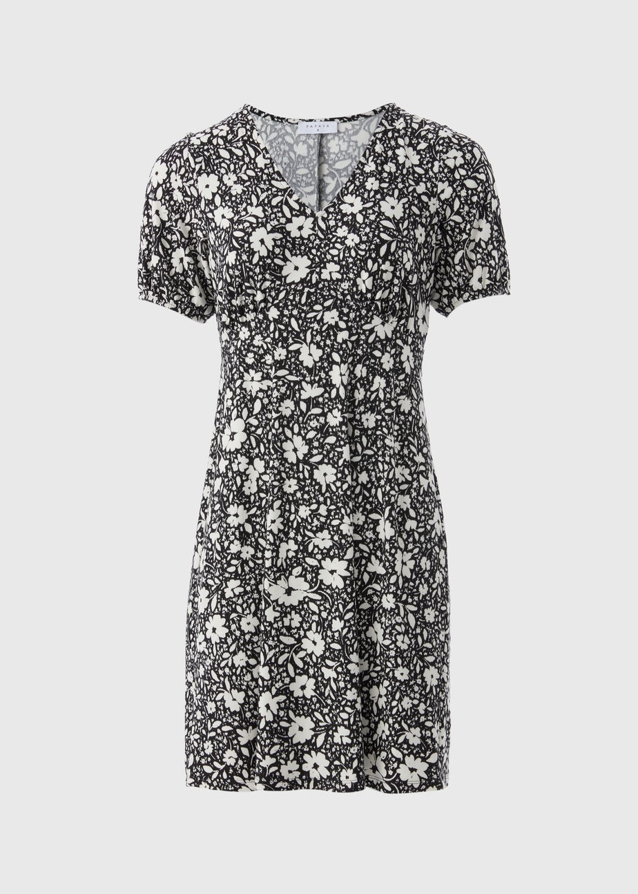 Black Ditsy Floral Mini Tea Dress