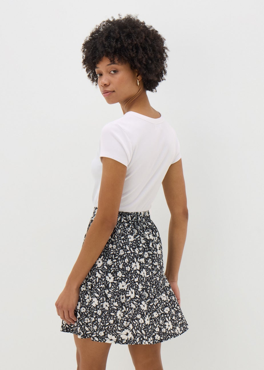 Black Mono Ditsy Floral Mini Skirt
