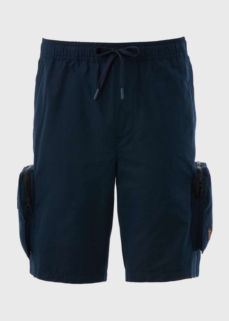 Navy Zip Parachute Cargo Shorts
