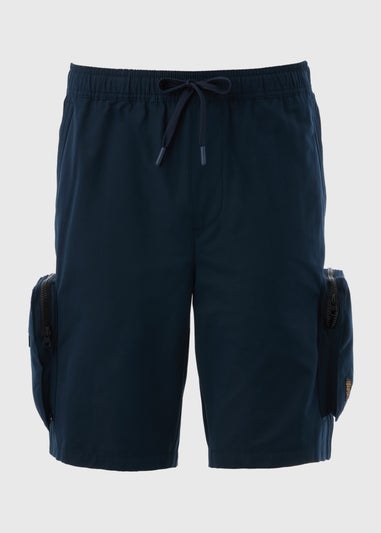 Navy Zip Parachute Cargo Shorts