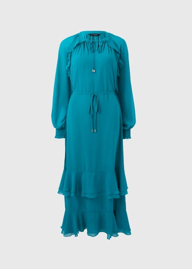 Et Vous Blue Frill Chiffon Maxi Dress