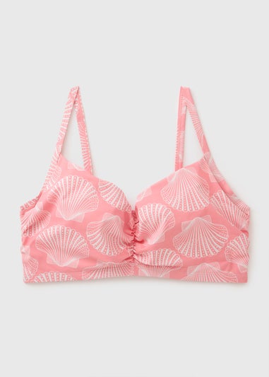 Peach DD+ Shell Pattern Ruched Crop Bikini Top