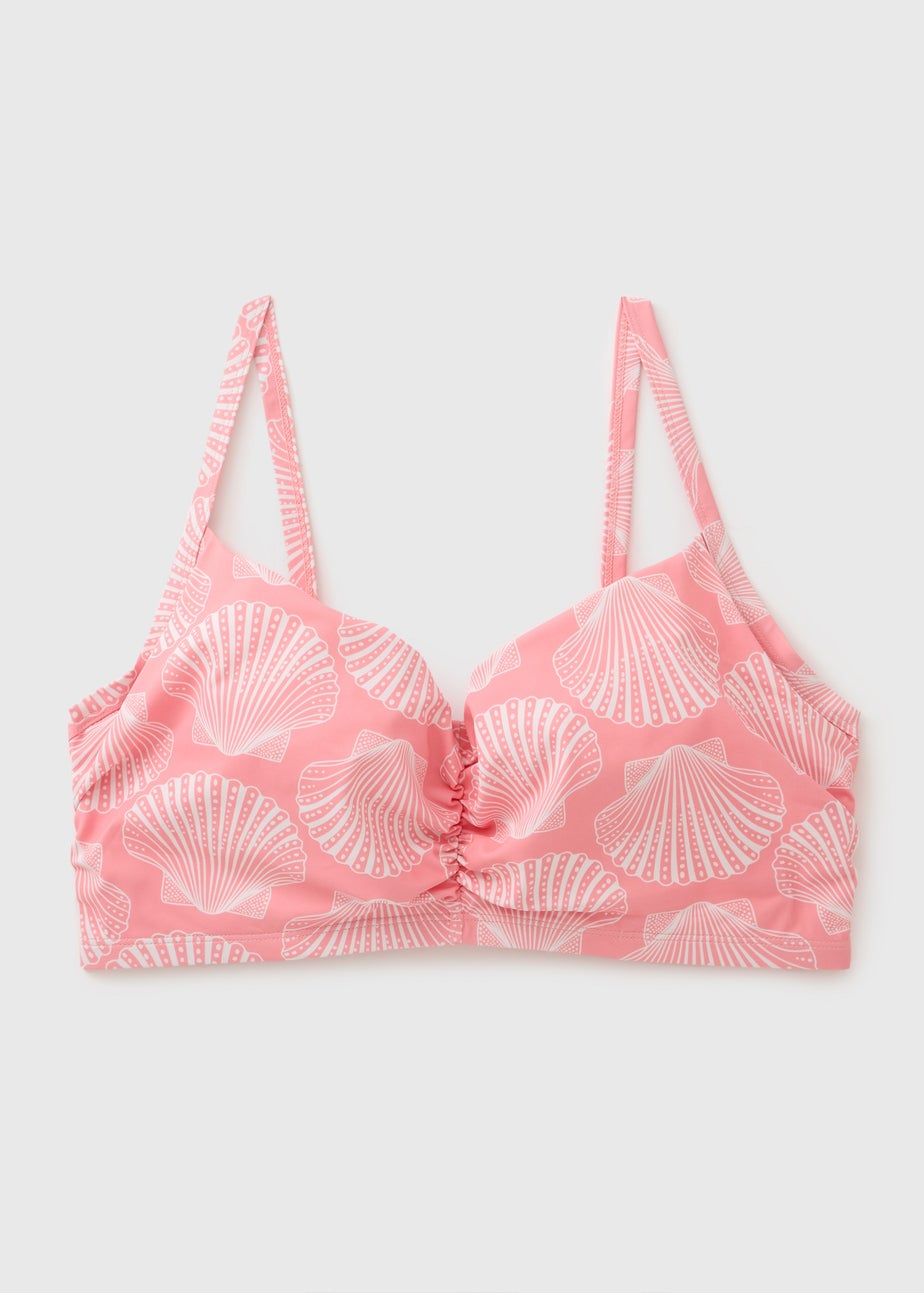 Peach DD+ Shell Pattern Ruched Crop Bikini Top
