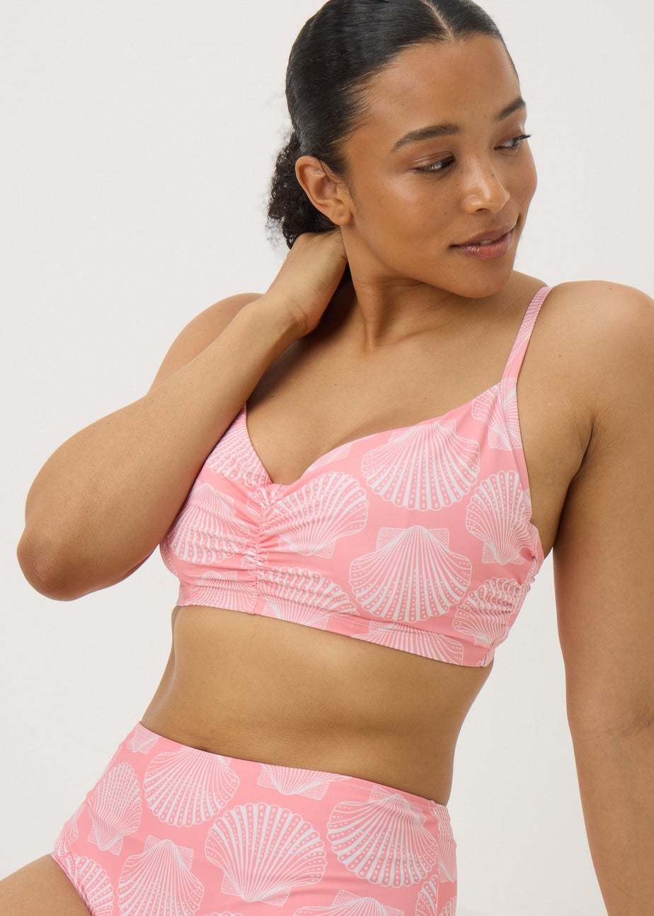 Peach DD+ Shell Pattern Ruched Crop Bikini Top