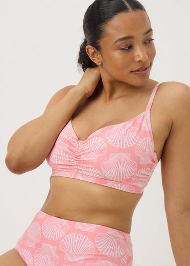 Peach DD+ Shell Pattern Ruched Crop Bikini Top