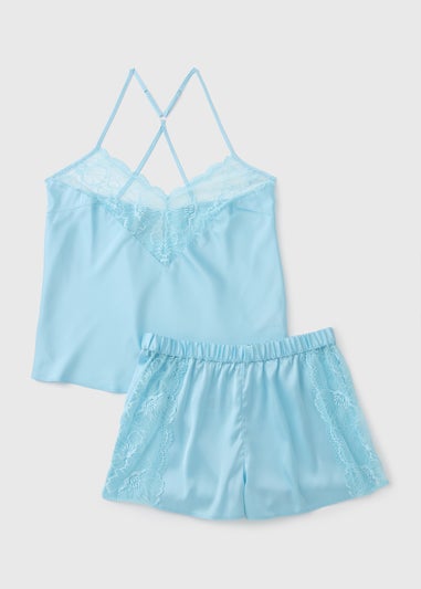Blue Satin Cami Pyjama Set