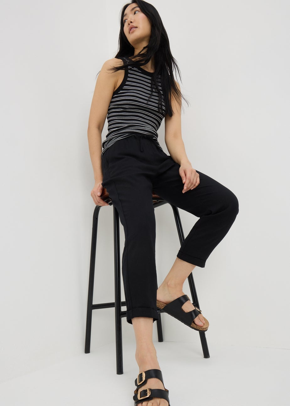Papaya Petite Black Linen Blend Tapered Trousers