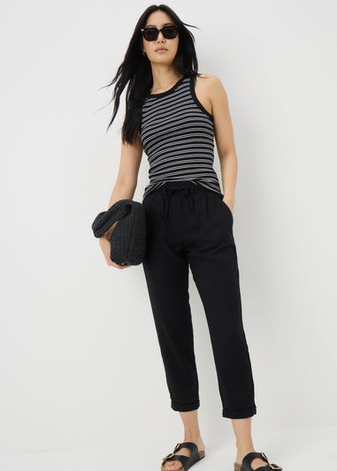 Papaya Petite Black Linen Blend Tapered Trousers