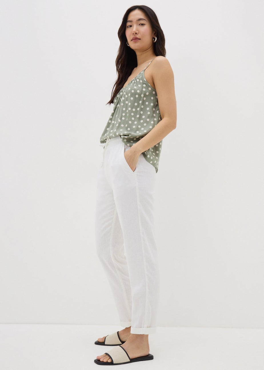 Papaya Petite White Linen Blend Tapered Trousers