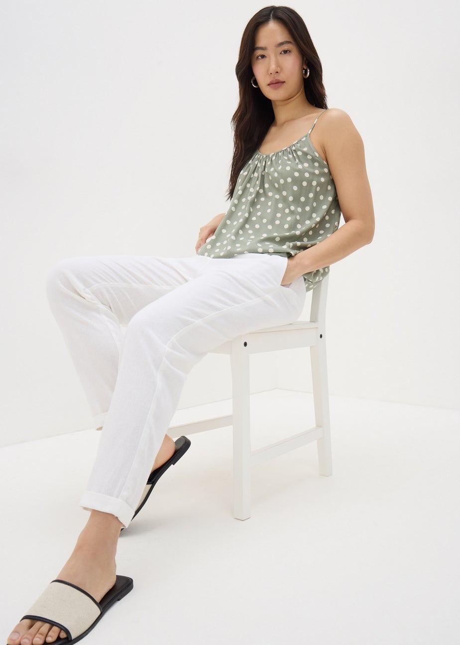 Papaya Petite White Linen Blend Tapered Trousers