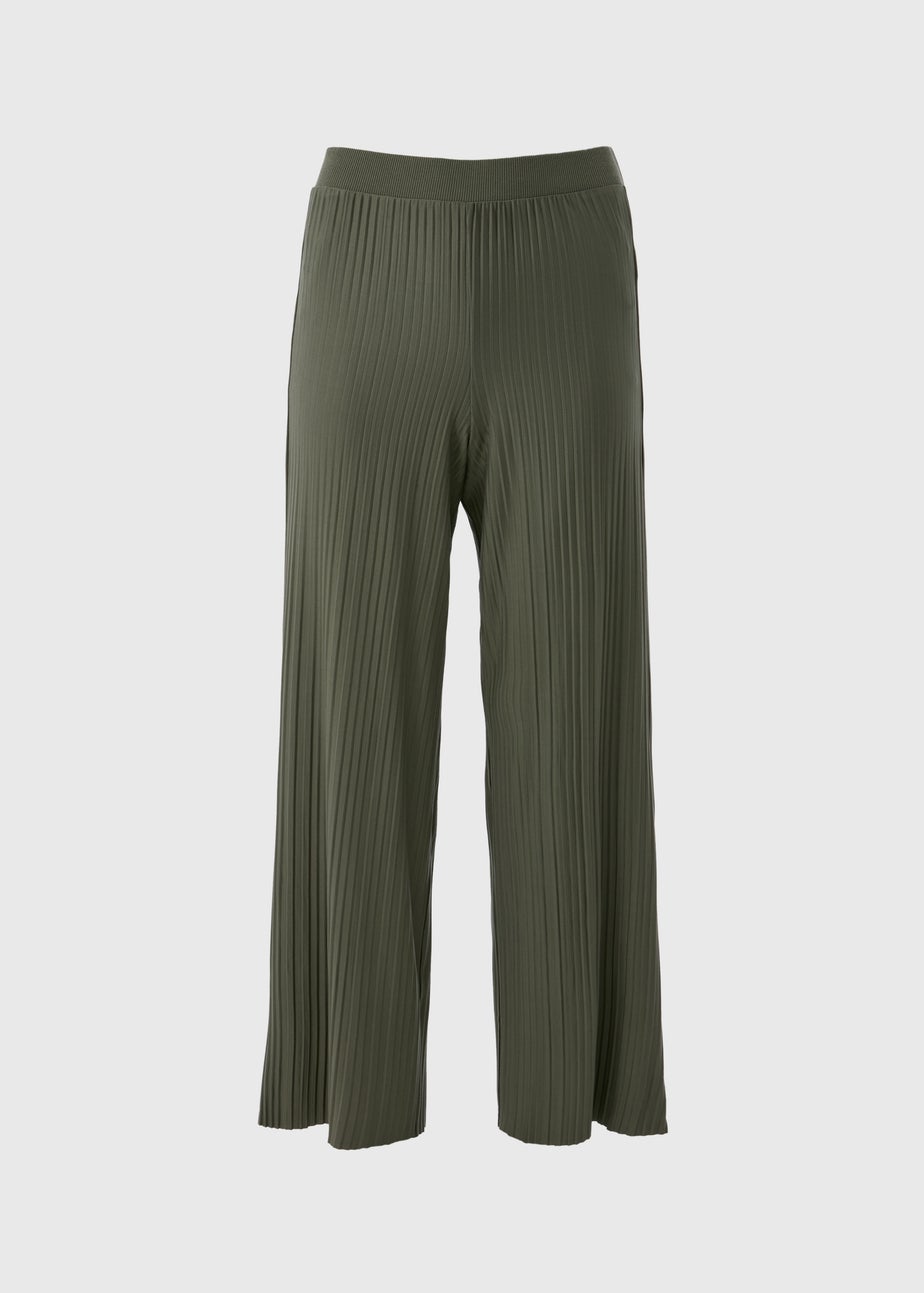 Papaya Petite Khaki Plisse Co Ord Wide Leg Trousers