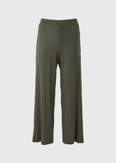 Papaya Petite Khaki Plisse Co Ord Wide Leg Trousers