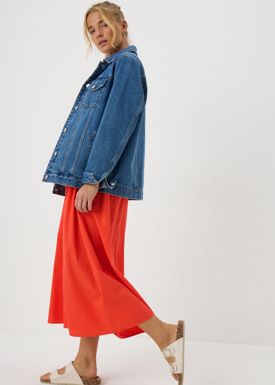 Red Midi Poplin Skirt