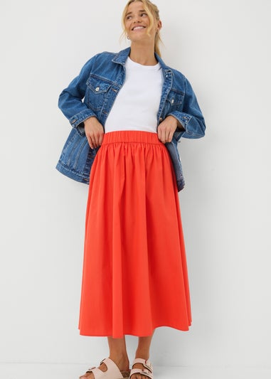 Red Midi Poplin Skirt