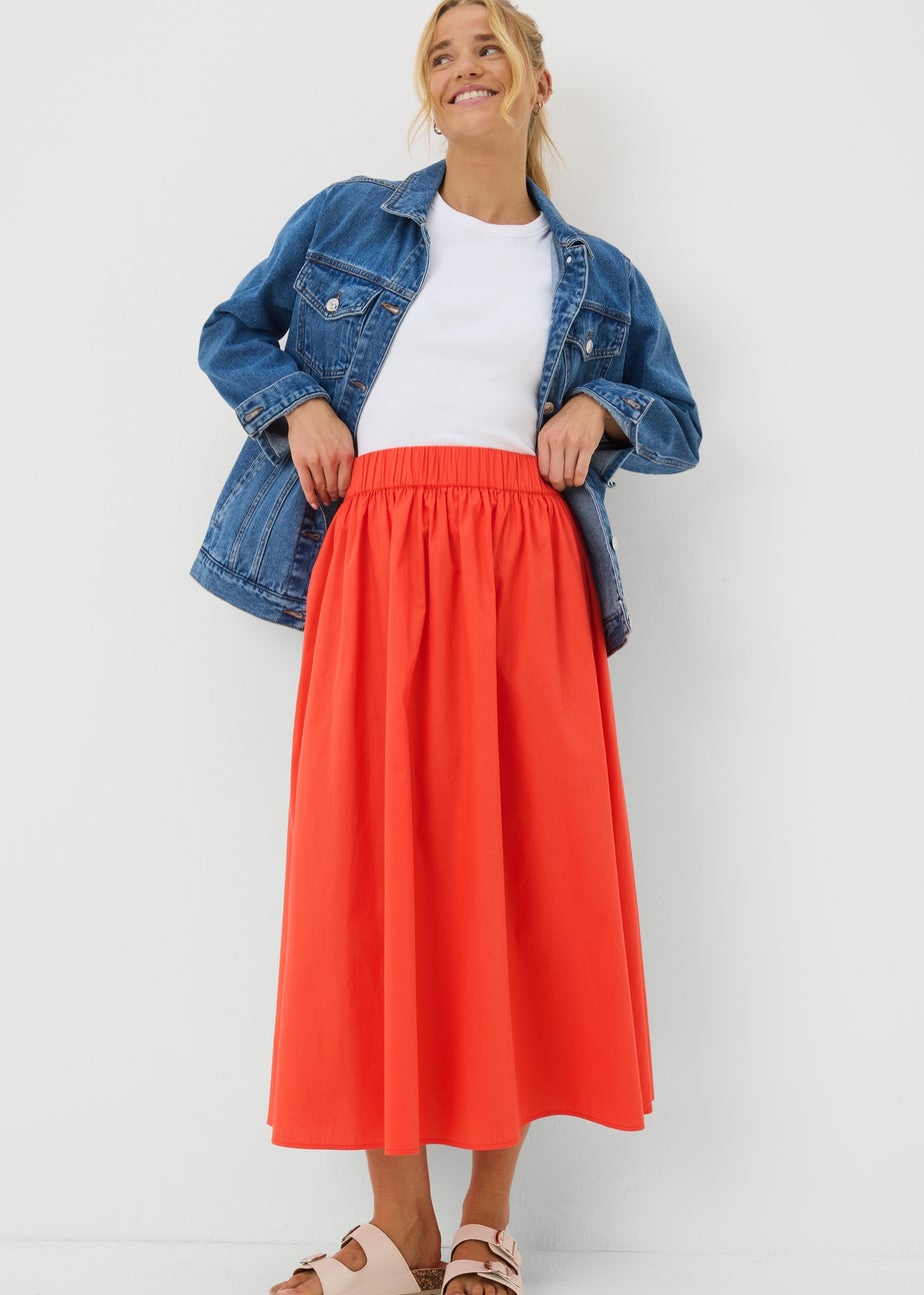Red Midi Poplin Skirt