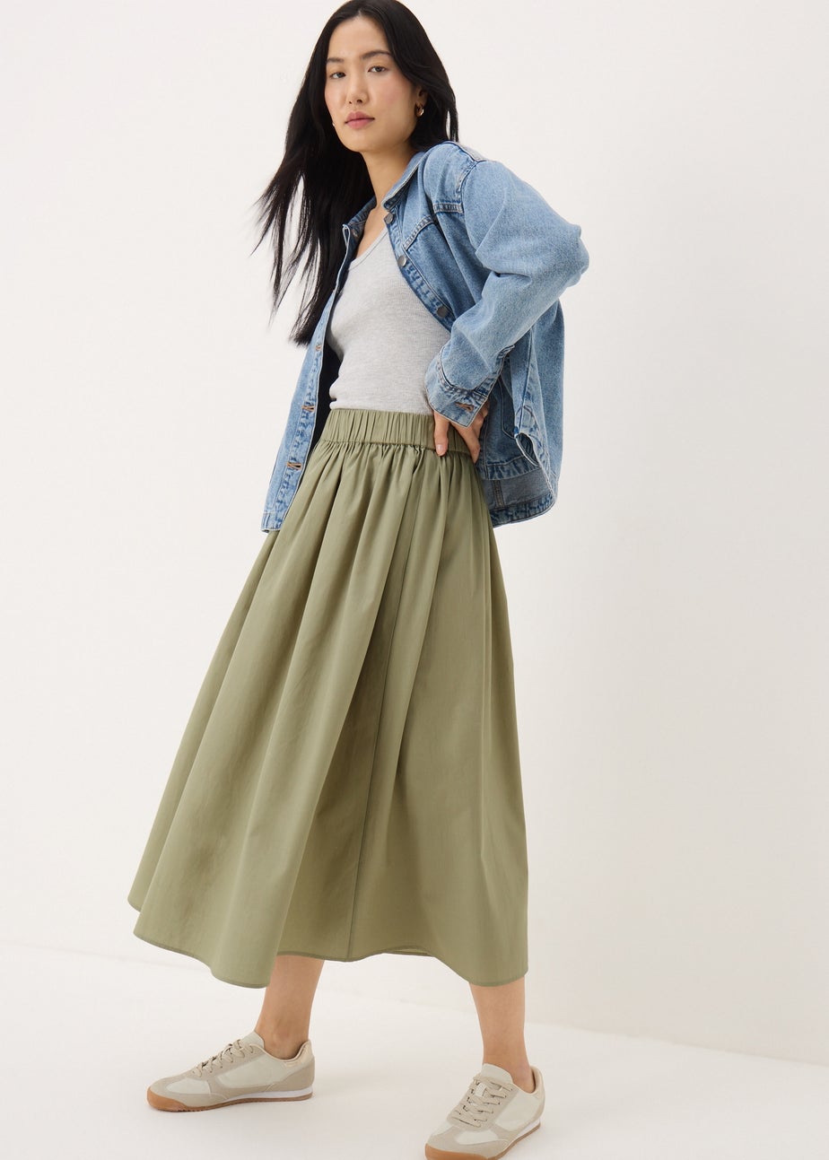 Khaki Midi Poplin Skirt