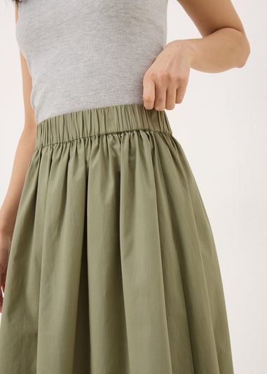 Khaki Midi Poplin Skirt