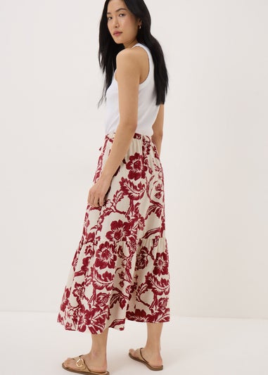 Raspberry Floral Button Tiered Midaxi Skirt