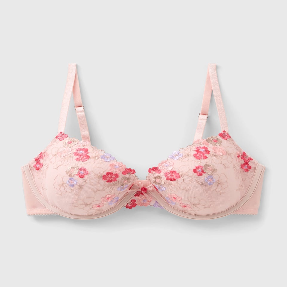 Pink Floral Embellished Bra