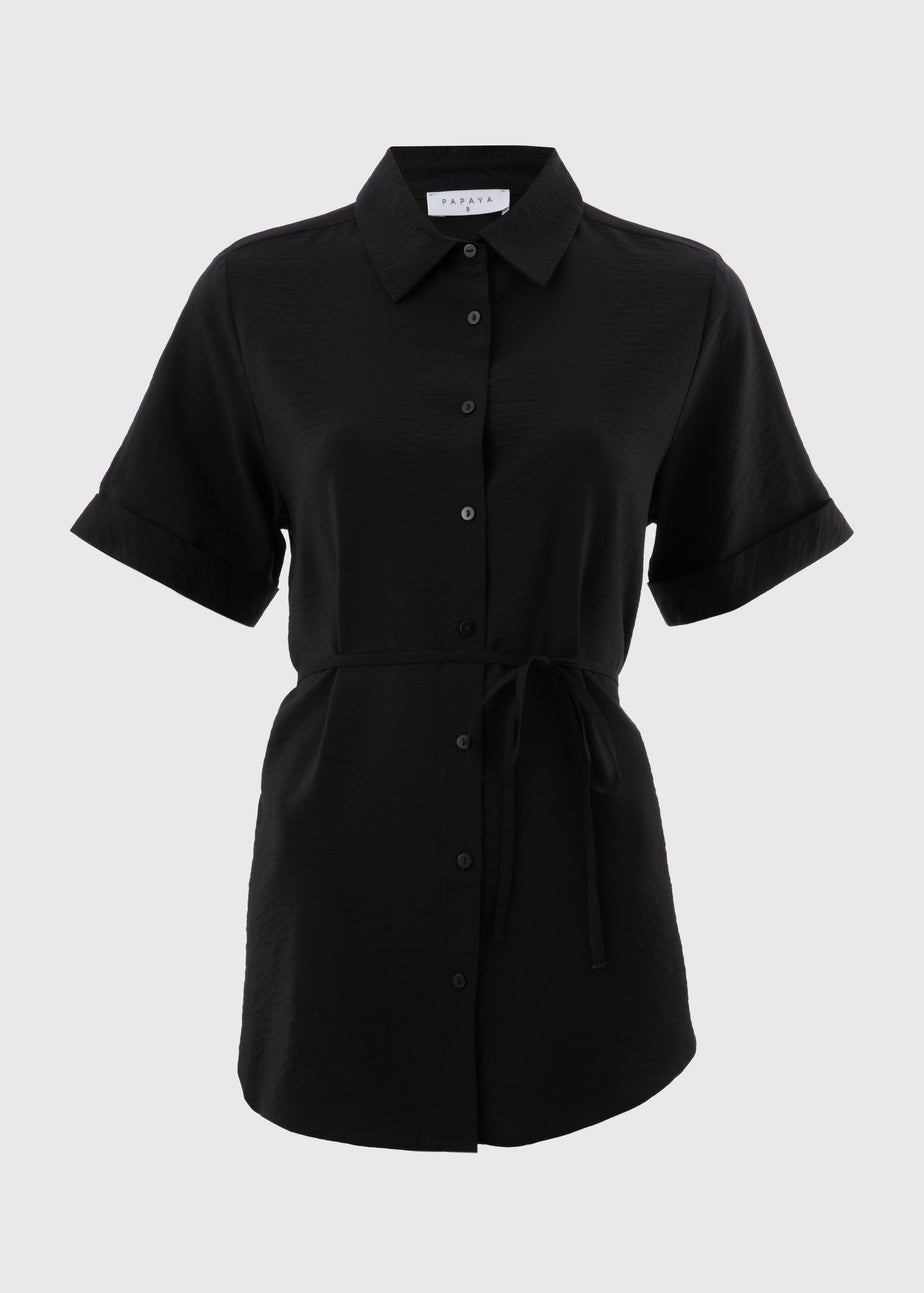 Black Tie Waist Longline Shirt