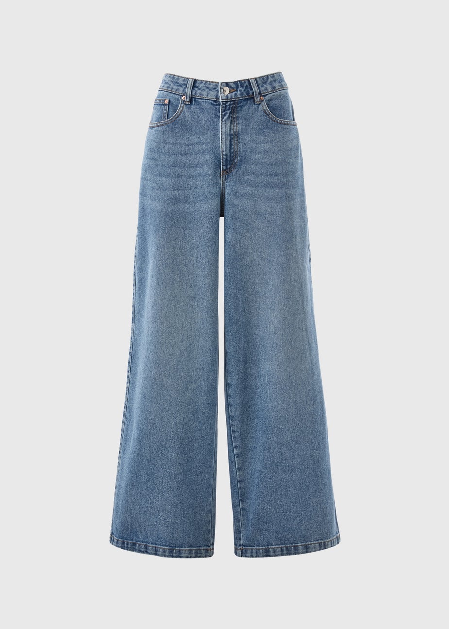 Papaya Petite Mid Wash Wide Leg Jeans
