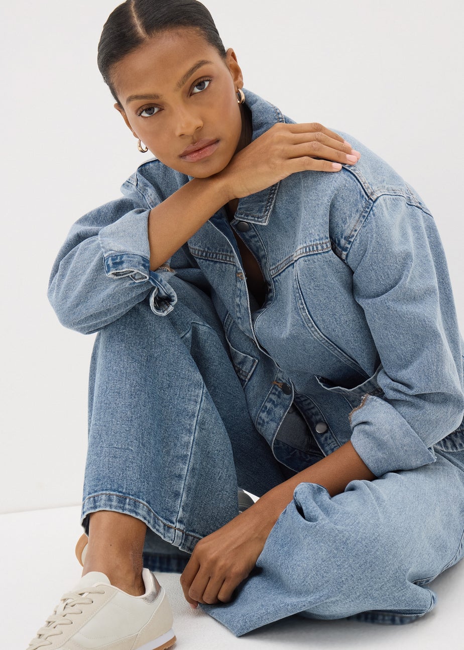 Papaya Petite Mid Wash Wide Leg Jeans